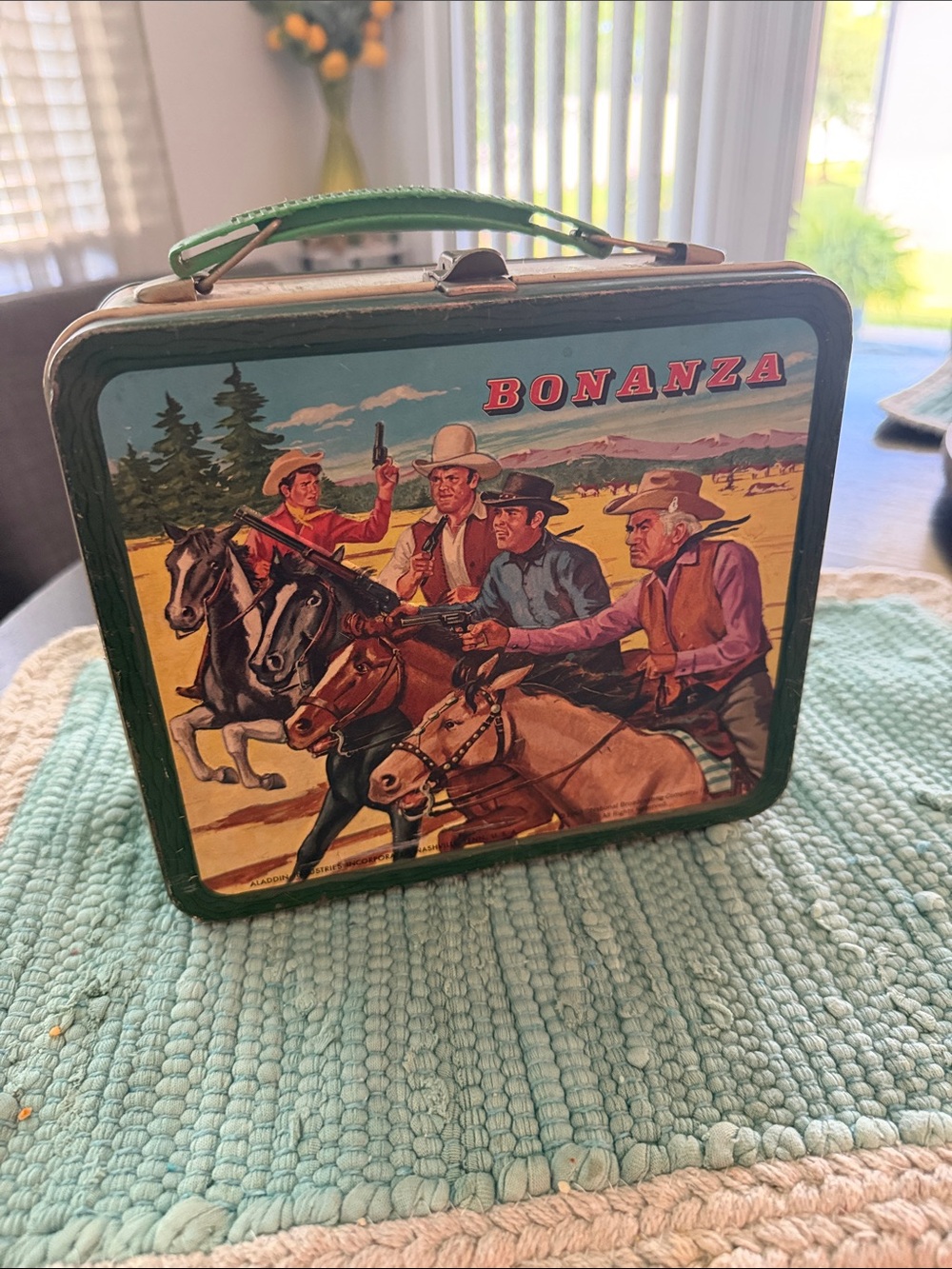 Vintage 1960 Bonanza Western Metal Lunchbox - Green Handle
